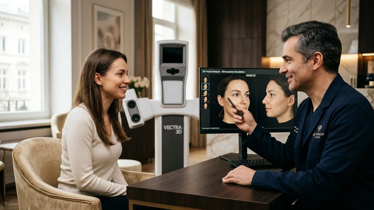 Symulacja efektu rynoplastyki w systemie VECTRA 3D — konsultacja chirurgiczna w Klinice Dr. Piekar w Warszawie